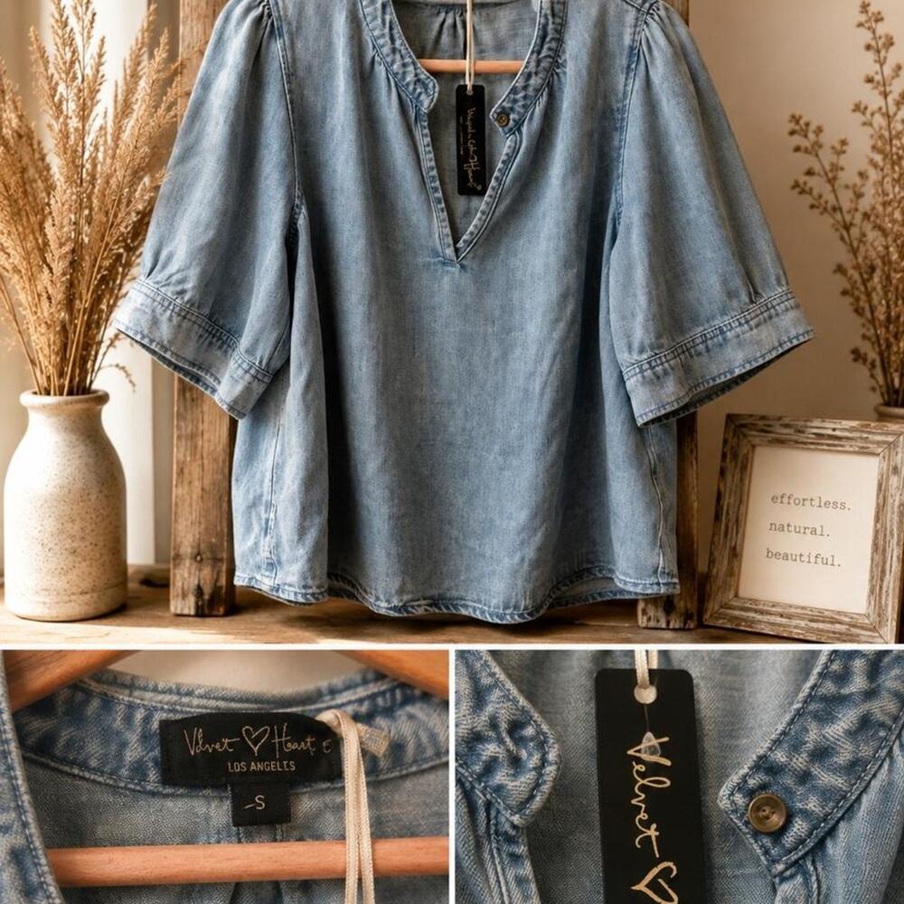 Velvet heart denim blouse size